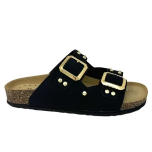 Ciabatta doppio cinturino nero con borchie - GS200VQ