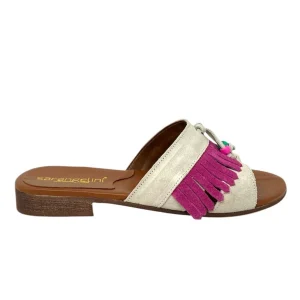 Ciabatta flat con frange fucsia - 016G