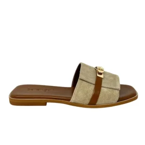 Ciabatta flat beige/tan con morsetto - PADLOB
