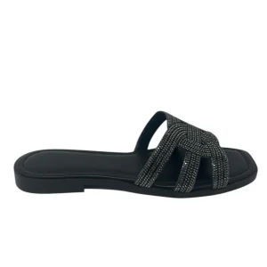 Ciabatta flat con strass neri - 656NE