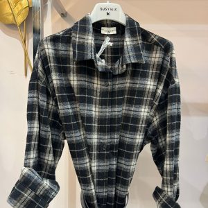 Camicia a riquadri marrone/bianco con cinta - 5188N