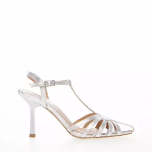 Sandalo in pelle laminata argento -AT976