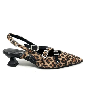 Décolleté tacco basso rocchetto simil cavallino leopardato con cinturini -4315LEO