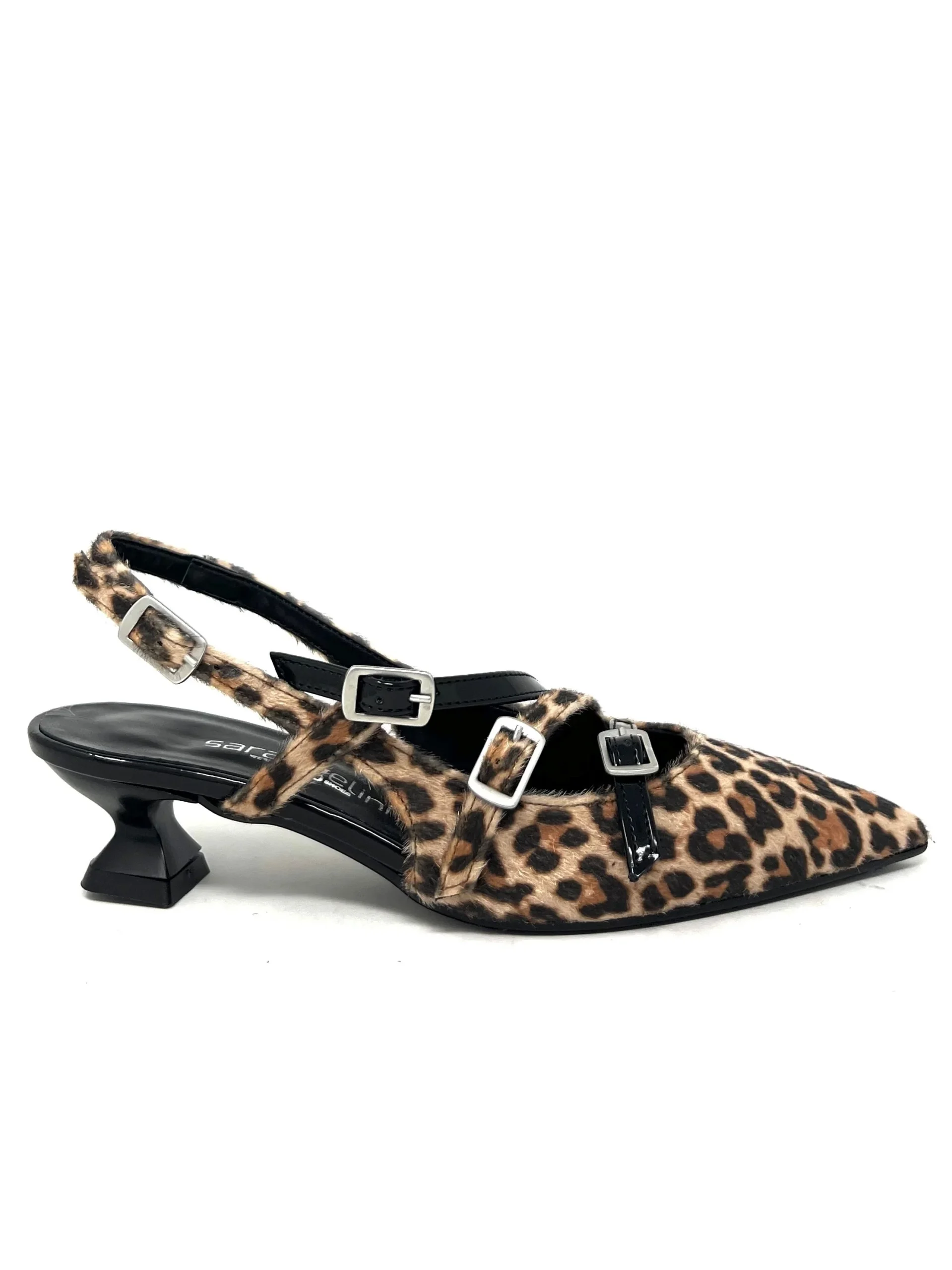 Décolleté tacco basso rocchetto simil cavallino leopardato con cinturini -4315LEO