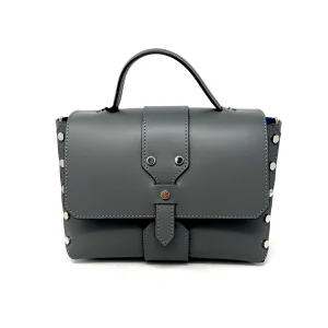 Bauletto midi borchie piatte vitello grigio-94829G