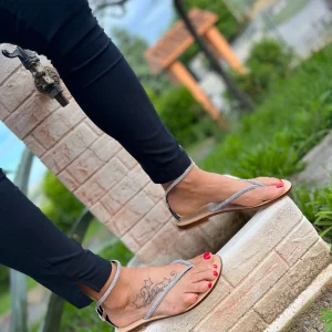 Sandalo positano in cuoio strass luminosi neri-PM83NE