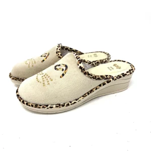 Pantofola profilo leopardo velluto beige -PD522BE