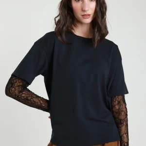 T-shirt con maniche in pizzo V_11073P