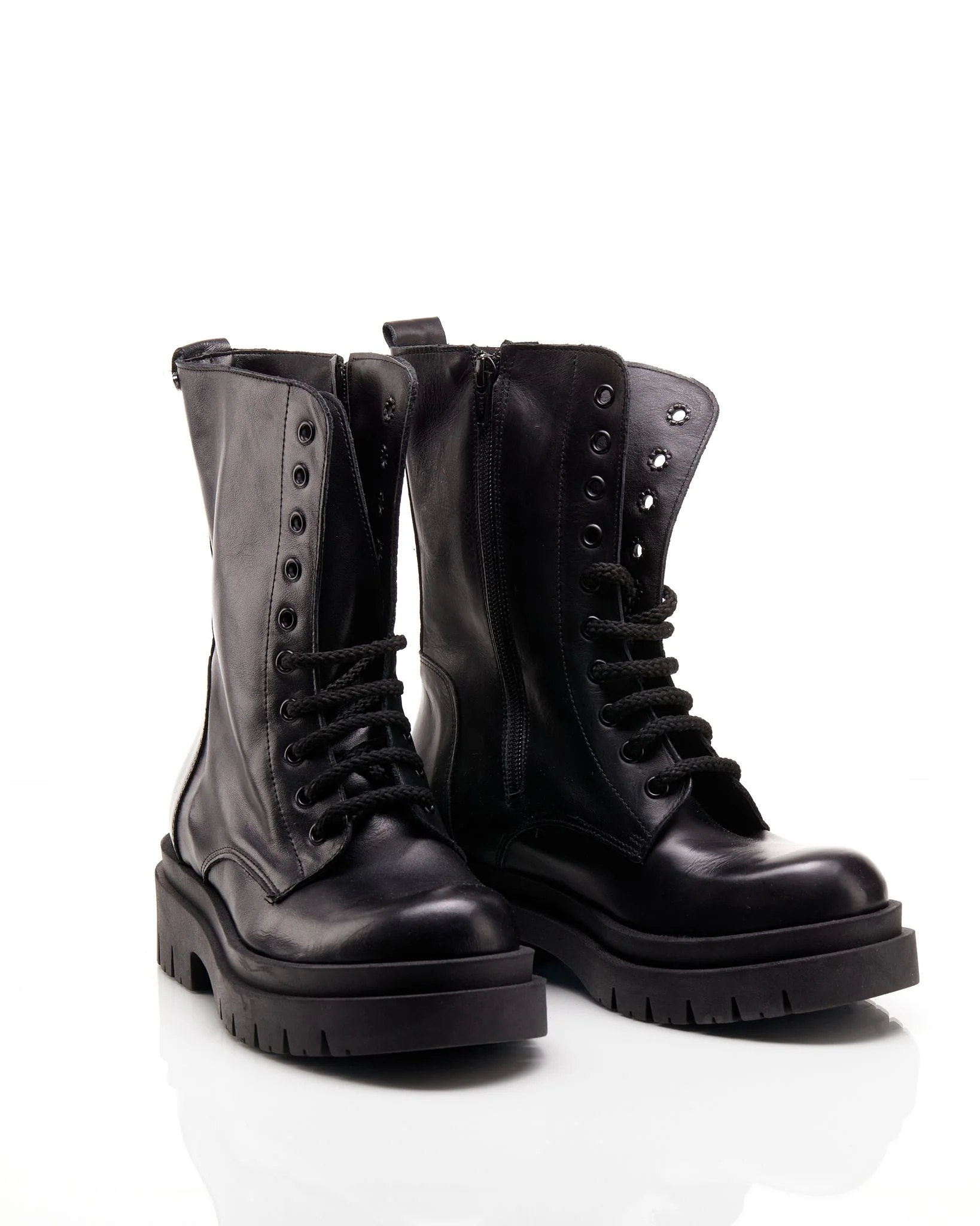 Anfibio in pelle nero fondo chunky - BVN2040 - immagine 3