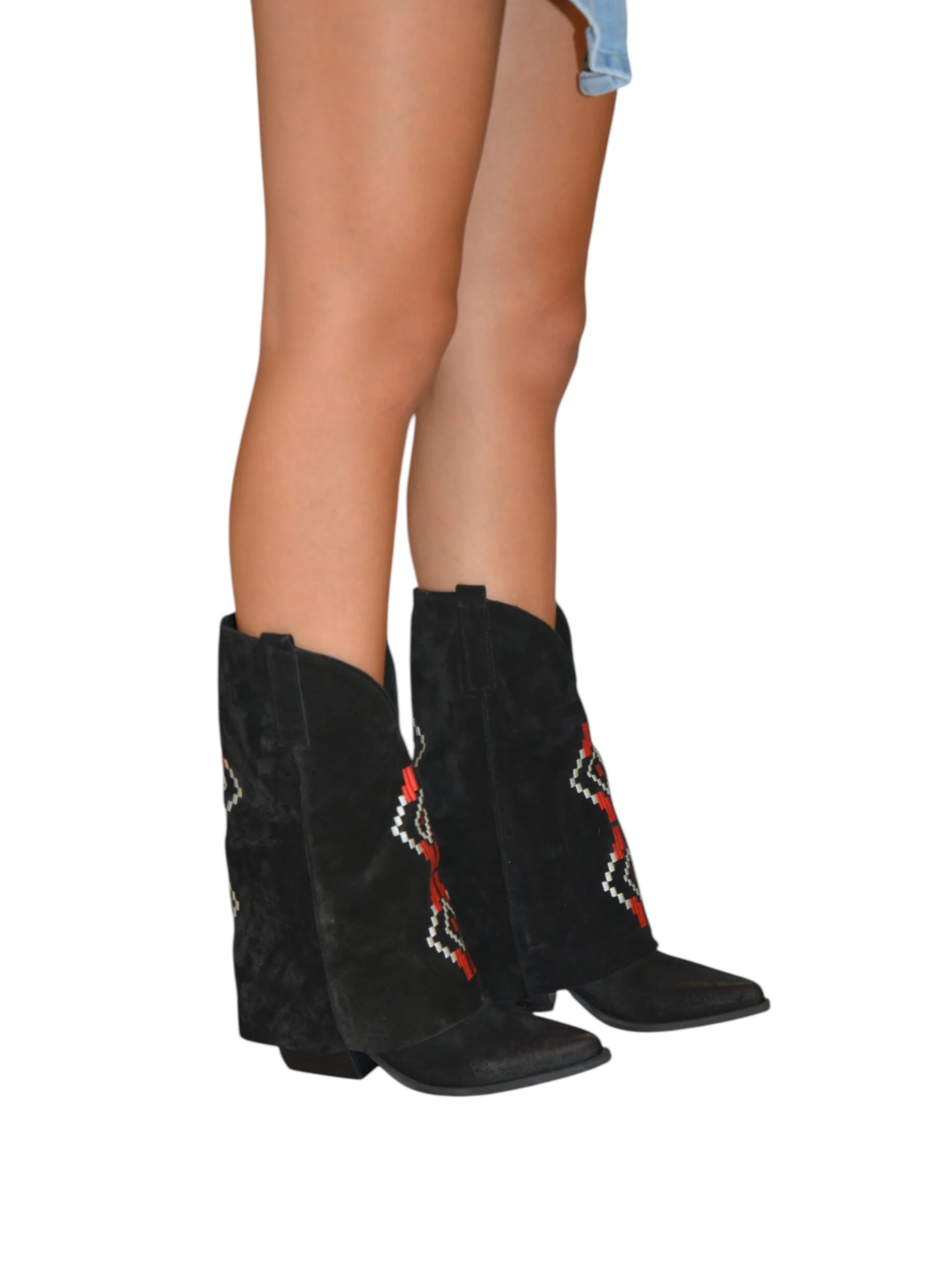 Texani con risvolto e ricamo nero -VMD025 - immagine 5