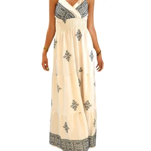 Abito lungo ricamato in viscosa -F95813